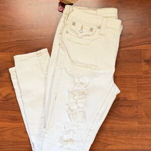 True Religion Opic White Shred Distressed Skinny Jeans